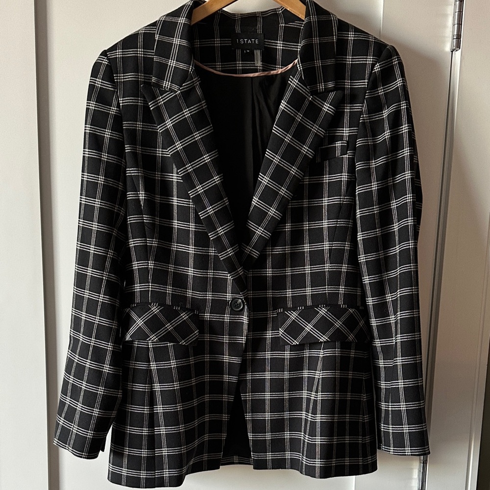 1. STATE Women's Black and White Checkered Blazer